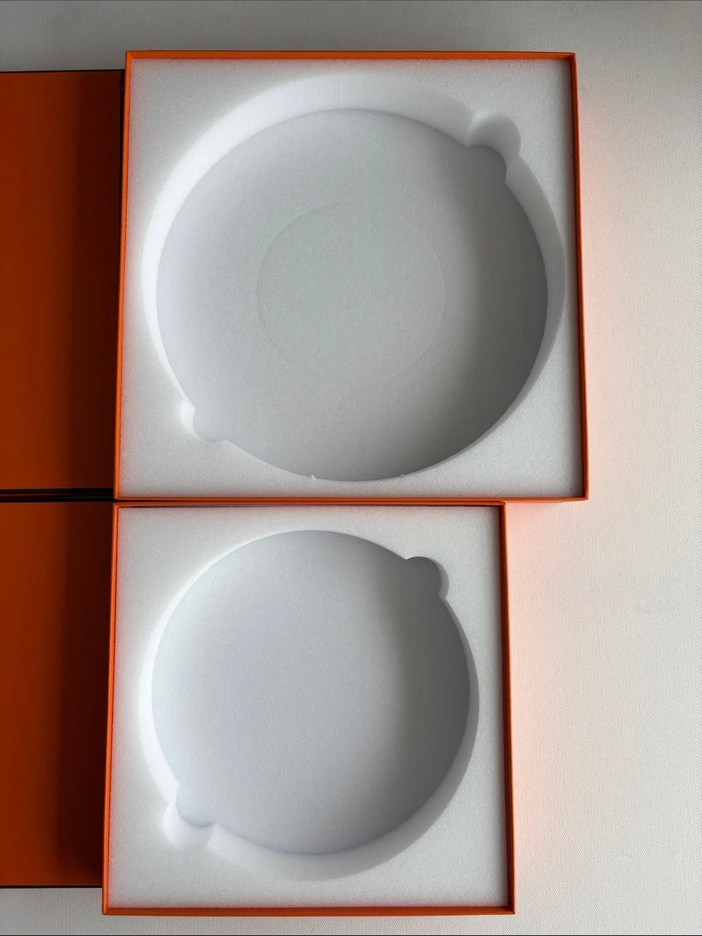 Hermes Orange Storage Boxes with White Foam Inserts